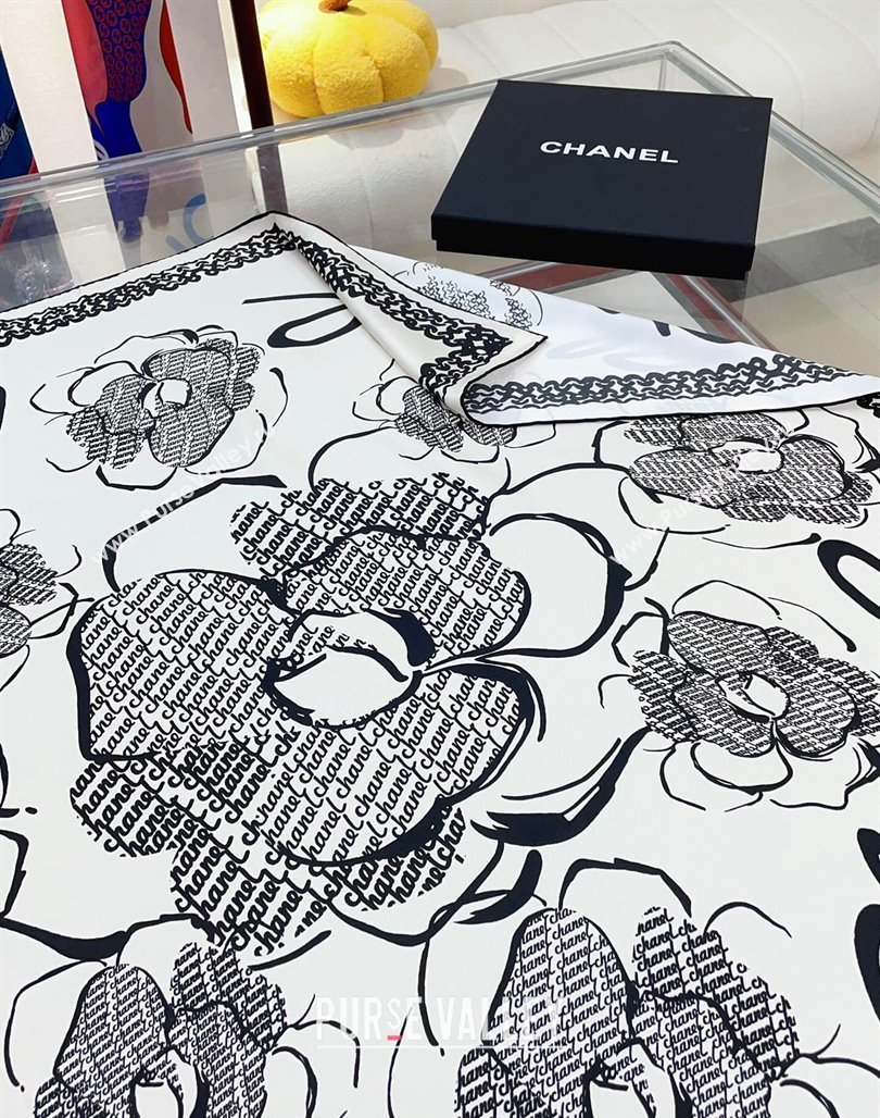Chanel Silk Sqaure Scarf 90x90cm White 2024 051414 (A-240514174)