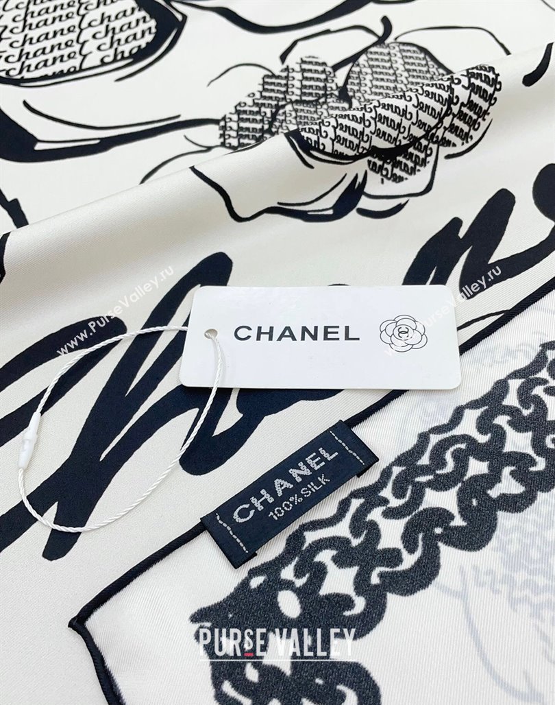 Chanel Silk Sqaure Scarf 90x90cm White 2024 051414 (A-240514174)