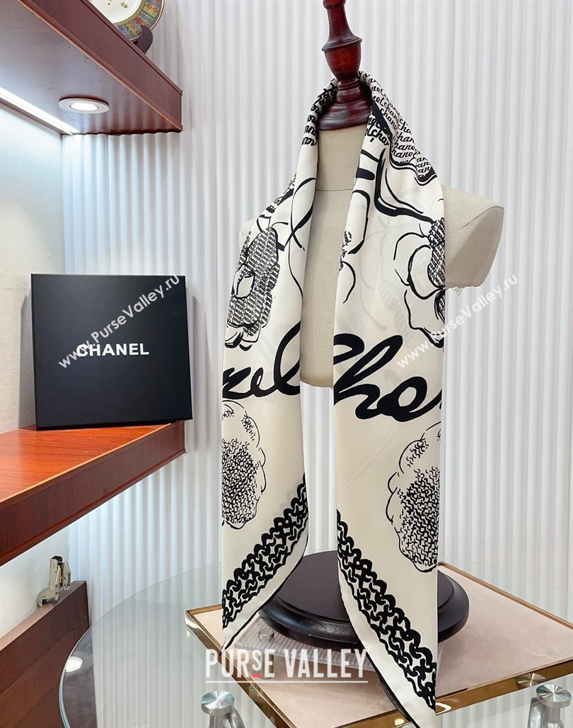 Chanel Silk Sqaure Scarf 90x90cm White 2024 051414 (A-240514174)