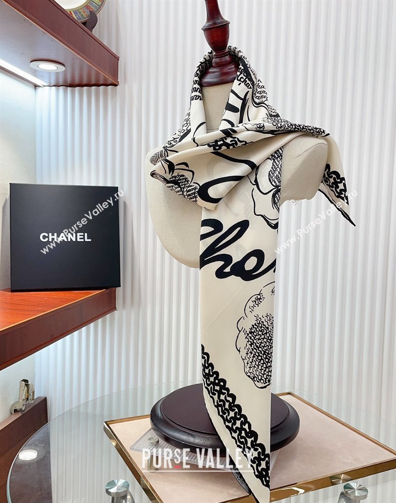 Chanel Silk Sqaure Scarf 90x90cm White 2024 051414 (A-240514174)