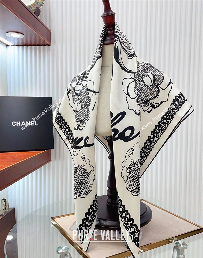 Chanel Silk Sqaure Scarf 90x90cm White 2024 051414 (A-240514174)