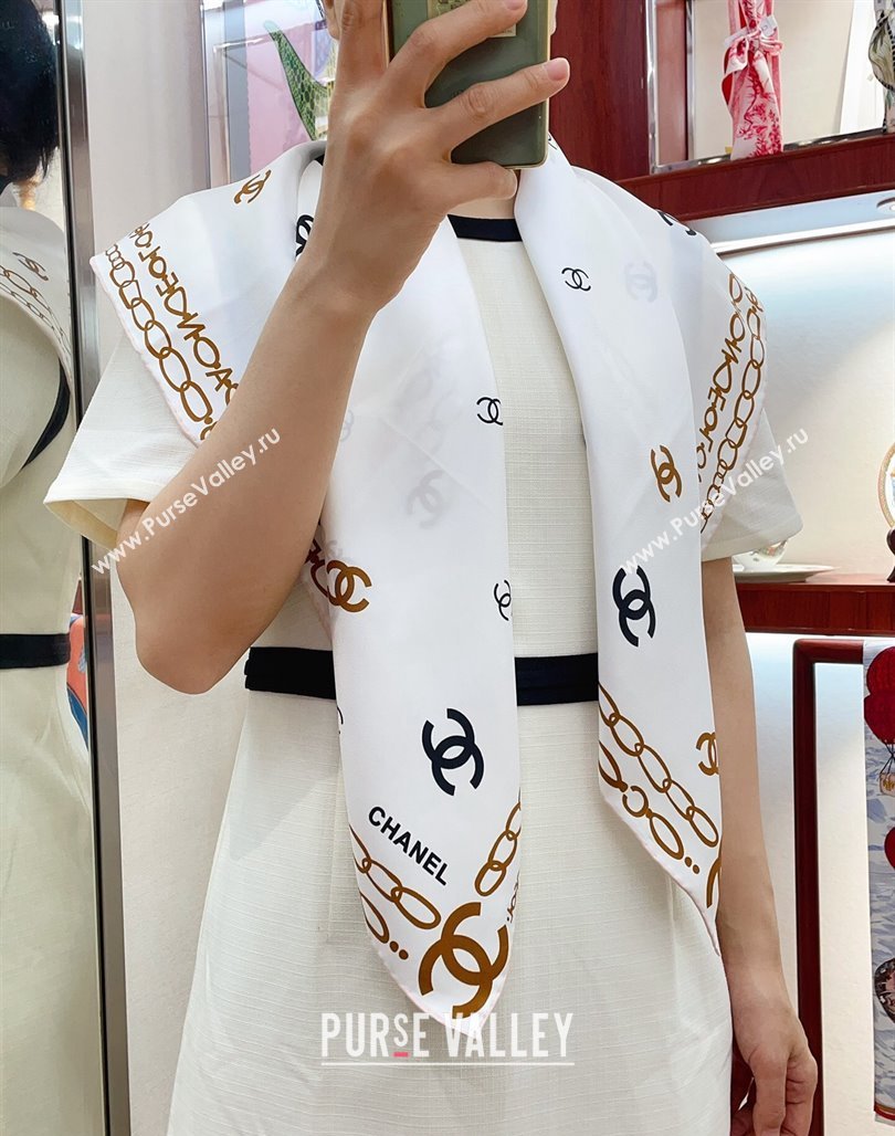 Chanel Silk Sqaure Scarf 90x90cm White 2024 051415 (A-240514176)