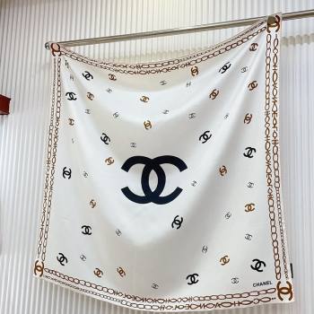 Chanel Silk Sqaure Scarf 90x90cm White 2024 051415 (A-240514176)