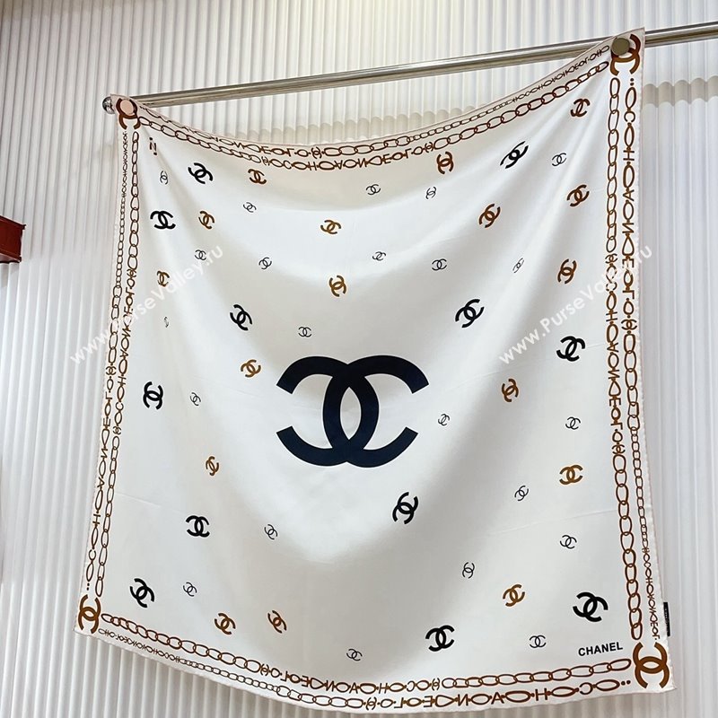 Chanel Silk Sqaure Scarf 90x90cm White 2024 051415 (A-240514176)
