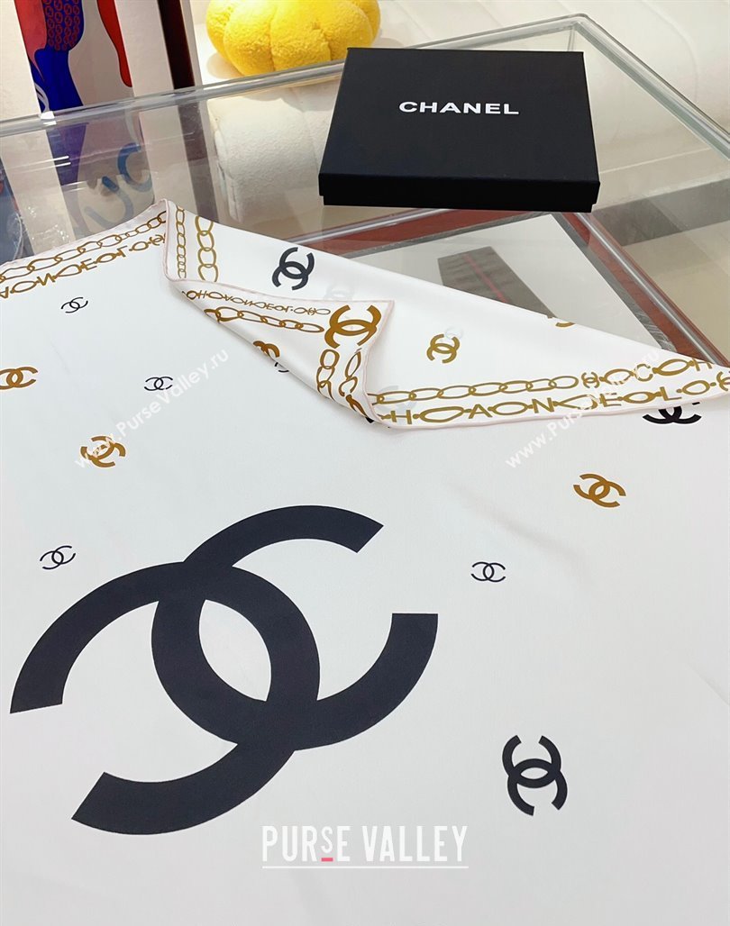 Chanel Silk Sqaure Scarf 90x90cm White 2024 051415 (A-240514176)