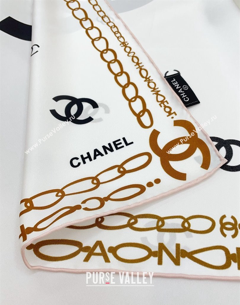 Chanel Silk Sqaure Scarf 90x90cm White 2024 051415 (A-240514176)