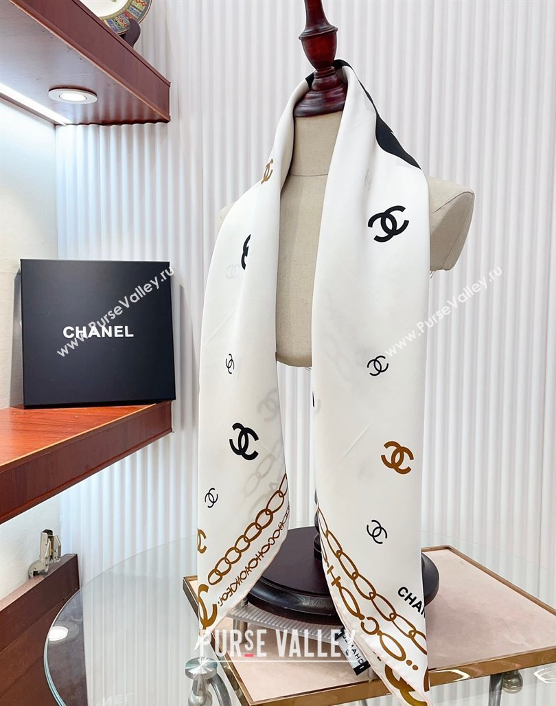 Chanel Silk Sqaure Scarf 90x90cm White 2024 051415 (A-240514176)