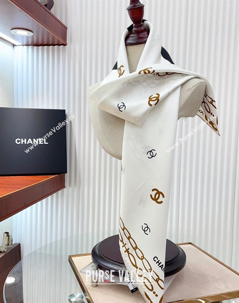 Chanel Silk Sqaure Scarf 90x90cm White 2024 051415 (A-240514176)