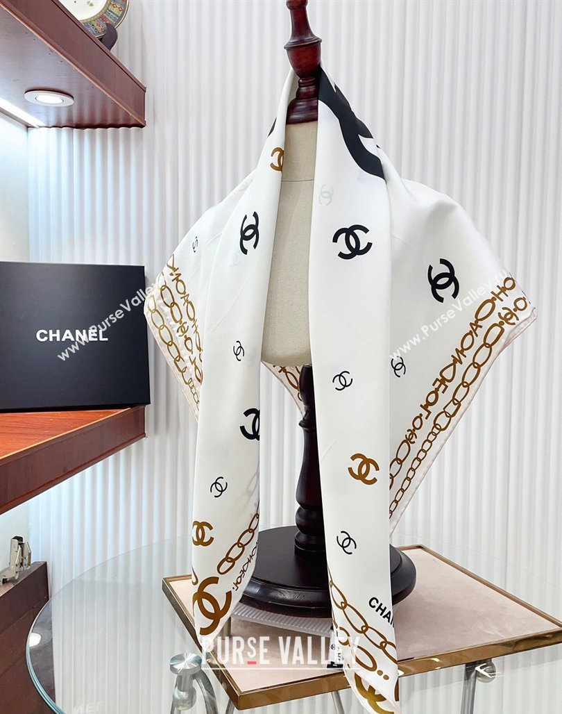 Chanel Silk Sqaure Scarf 90x90cm White 2024 051415 (A-240514176)