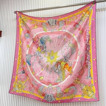 Hermes Chorus Stellarum bandana Silk Sqaure Scarf 90x90cm Pink 2024 0514 (A-240514177)