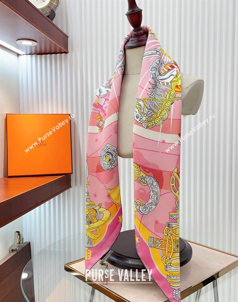 Hermes Chorus Stellarum bandana Silk Sqaure Scarf 90x90cm Pink 2024 0514 (A-240514177)
