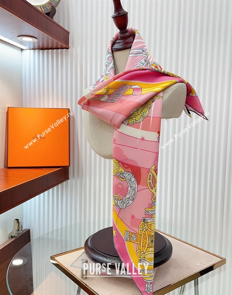 Hermes Chorus Stellarum bandana Silk Sqaure Scarf 90x90cm Pink 2024 0514 (A-240514177)