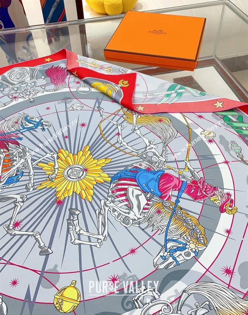 Hermes Chorus Stellarum bandana Silk Sqaure Scarf 90x90cm Grey 2024 0514 (A-240514178)