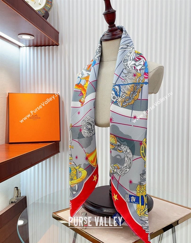 Hermes Chorus Stellarum bandana Silk Sqaure Scarf 90x90cm Grey 2024 0514 (A-240514178)