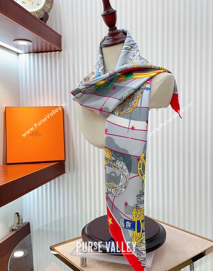 Hermes Chorus Stellarum bandana Silk Sqaure Scarf 90x90cm Grey 2024 0514 (A-240514178)