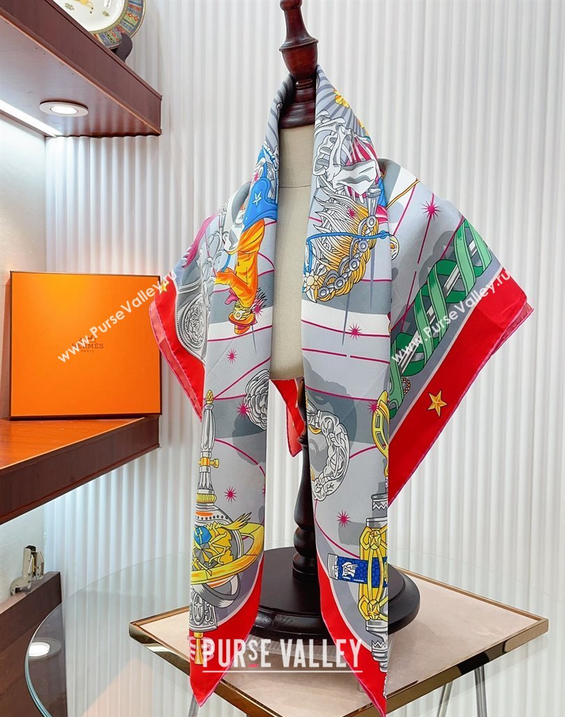 Hermes Chorus Stellarum bandana Silk Sqaure Scarf 90x90cm Grey 2024 0514 (A-240514178)