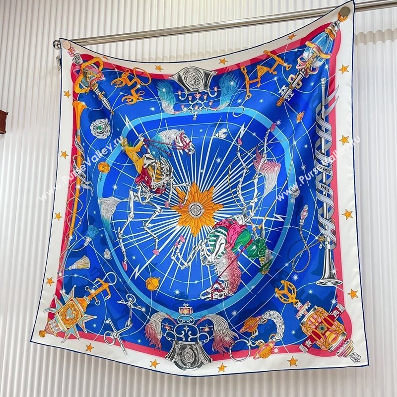 Hermes Chorus Stellarum bandana Silk Sqaure Scarf 90x90cm Blue 2024 0514 (A-240514179)