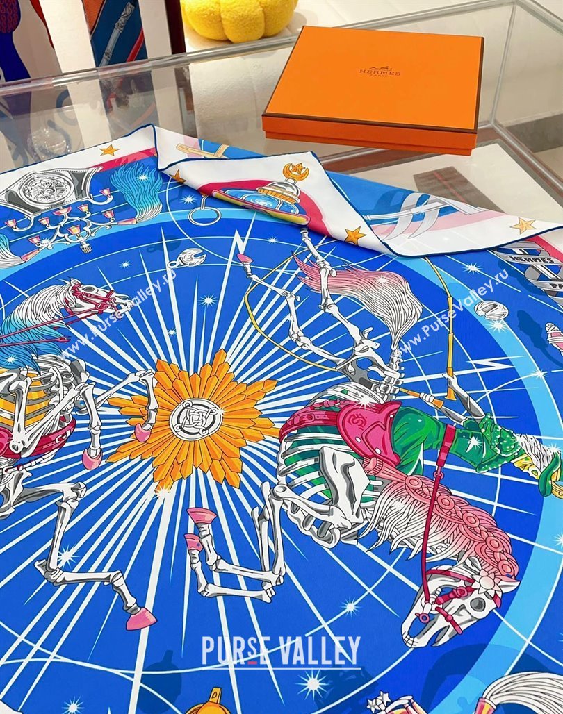 Hermes Chorus Stellarum bandana Silk Sqaure Scarf 90x90cm Blue 2024 0514 (A-240514179)