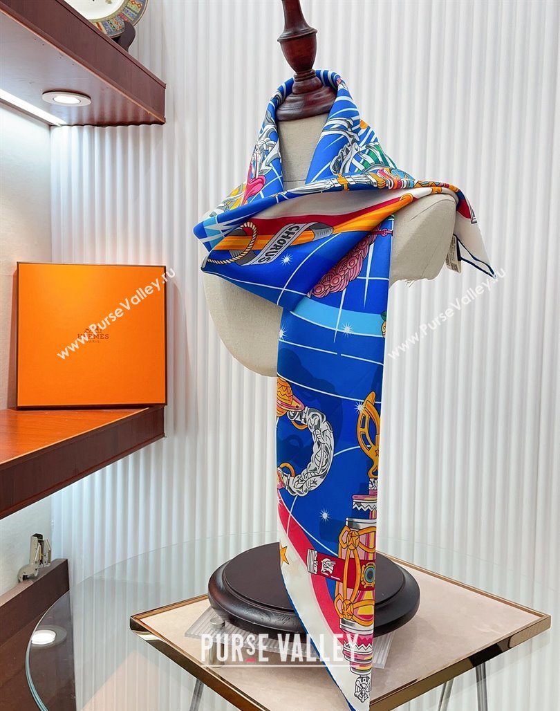 Hermes Chorus Stellarum bandana Silk Sqaure Scarf 90x90cm Blue 2024 0514 (A-240514179)