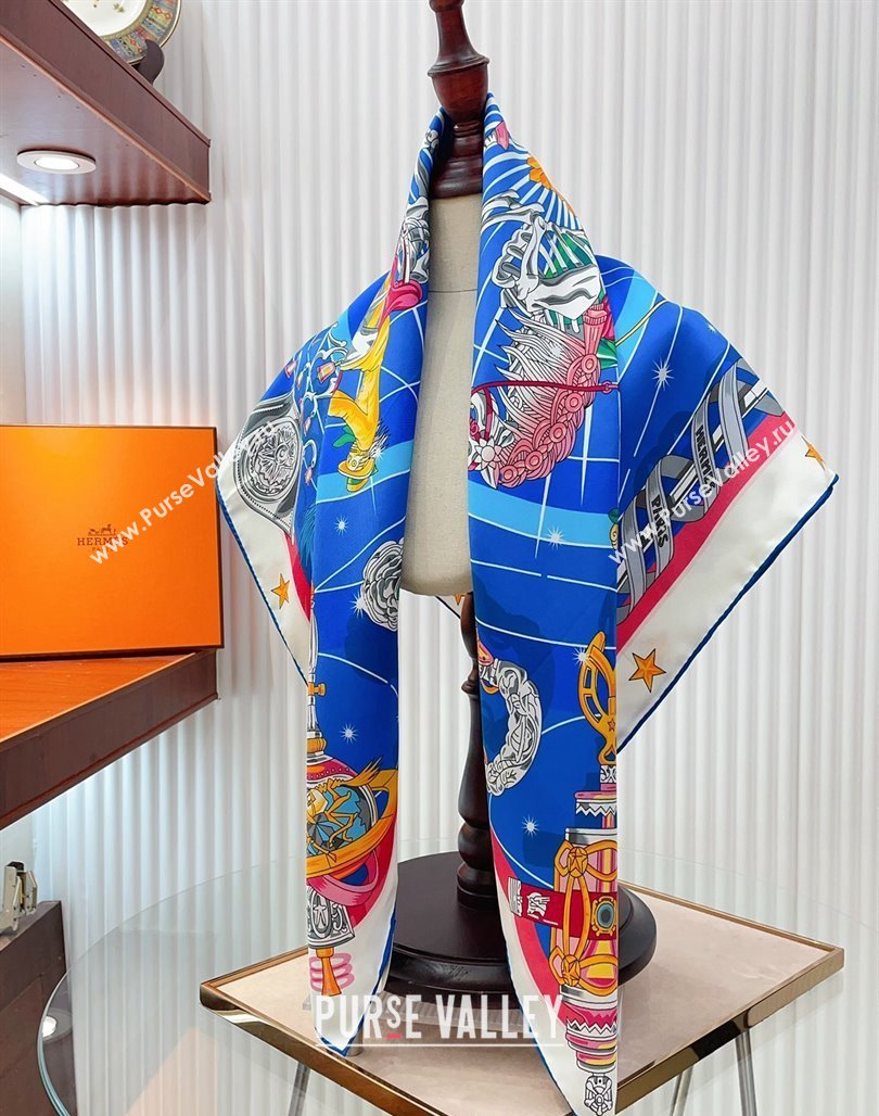 Hermes Chorus Stellarum bandana Silk Sqaure Scarf 90x90cm Blue 2024 0514 (A-240514179)