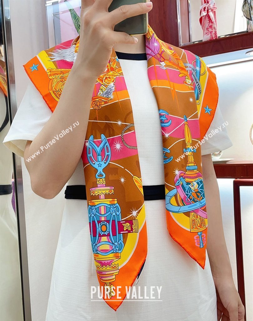 Hermes Chorus Stellarum bandana Silk Sqaure Scarf 90x90cm Orange 2024 0514 (A-240514180)