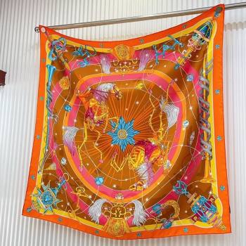 Hermes Chorus Stellarum bandana Silk Sqaure Scarf 90x90cm Orange 2024 0514 (A-240514180)