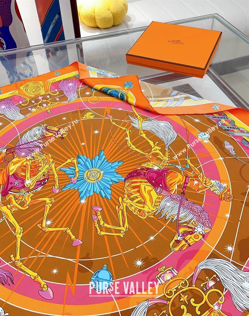 Hermes Chorus Stellarum bandana Silk Sqaure Scarf 90x90cm Orange 2024 0514 (A-240514180)