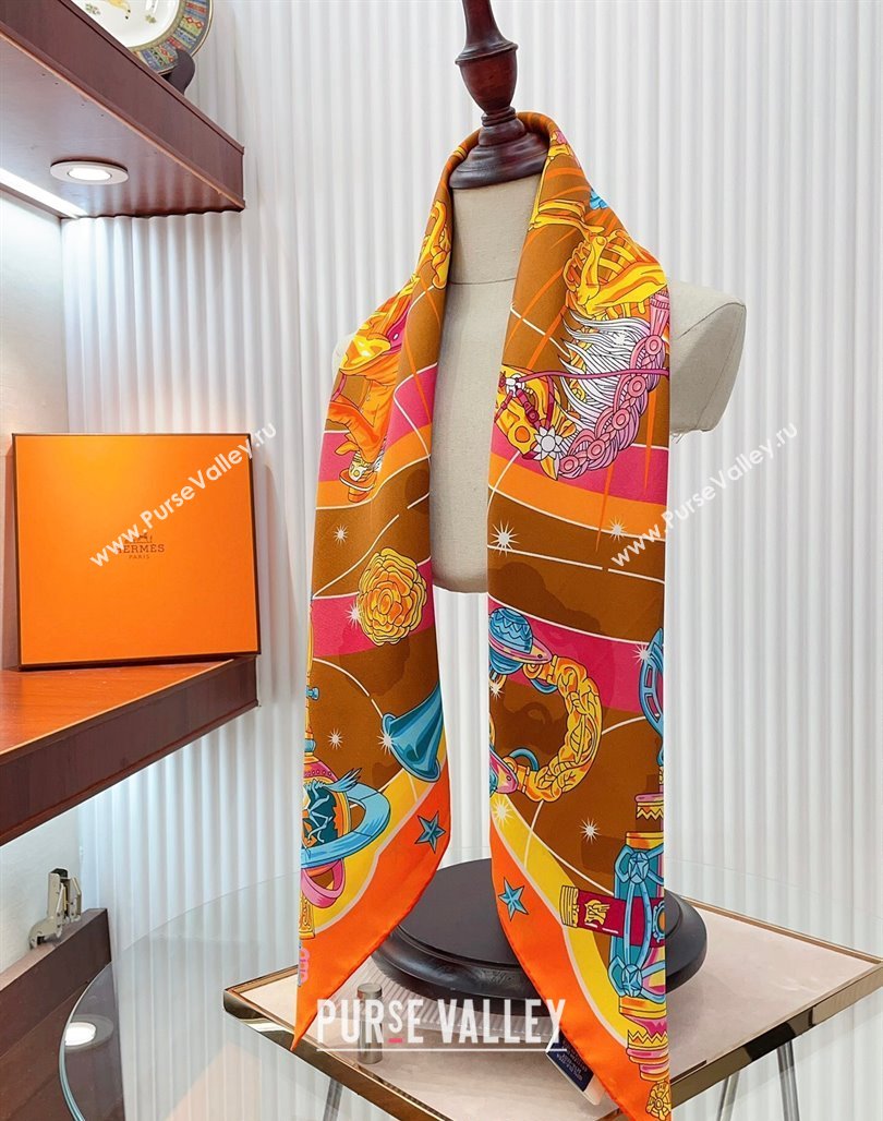 Hermes Chorus Stellarum bandana Silk Sqaure Scarf 90x90cm Orange 2024 0514 (A-240514180)