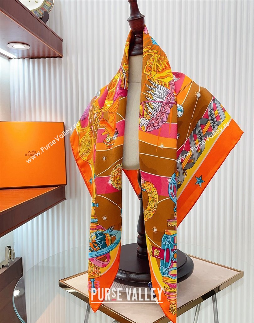 Hermes Chorus Stellarum bandana Silk Sqaure Scarf 90x90cm Orange 2024 0514 (A-240514180)