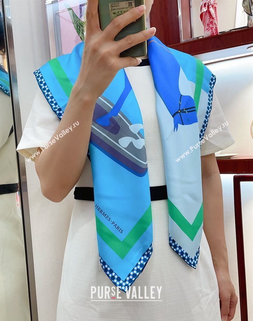 Hermes Horse Silk Sqaure Scarf 90x90cm Blue 2024 0514 (A-240514181)
