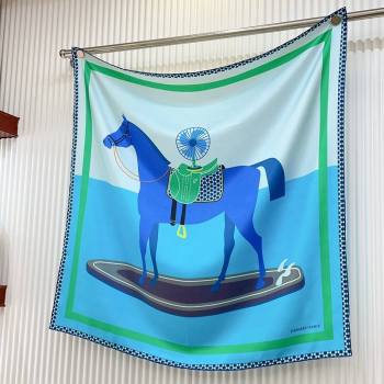 Hermes Horse Silk Sqaure Scarf 90x90cm Blue 2024 0514 (A-240514181)