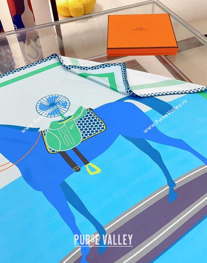 Hermes Horse Silk Sqaure Scarf 90x90cm Blue 2024 0514 (A-240514181)