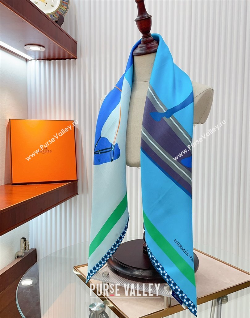 Hermes Horse Silk Sqaure Scarf 90x90cm Blue 2024 0514 (A-240514181)