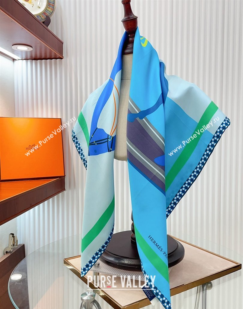 Hermes Horse Silk Sqaure Scarf 90x90cm Blue 2024 0514 (A-240514181)
