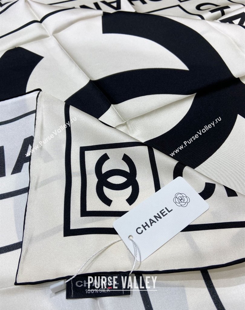 Chanel Silk Sqaure Scarf 90x90cm White 2024 061905 (A-240619085)