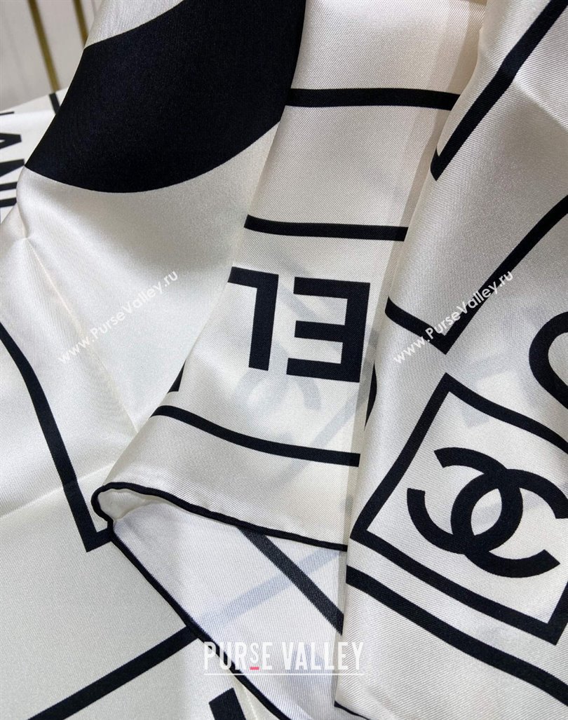 Chanel Silk Sqaure Scarf 90x90cm White 2024 061905 (A-240619085)