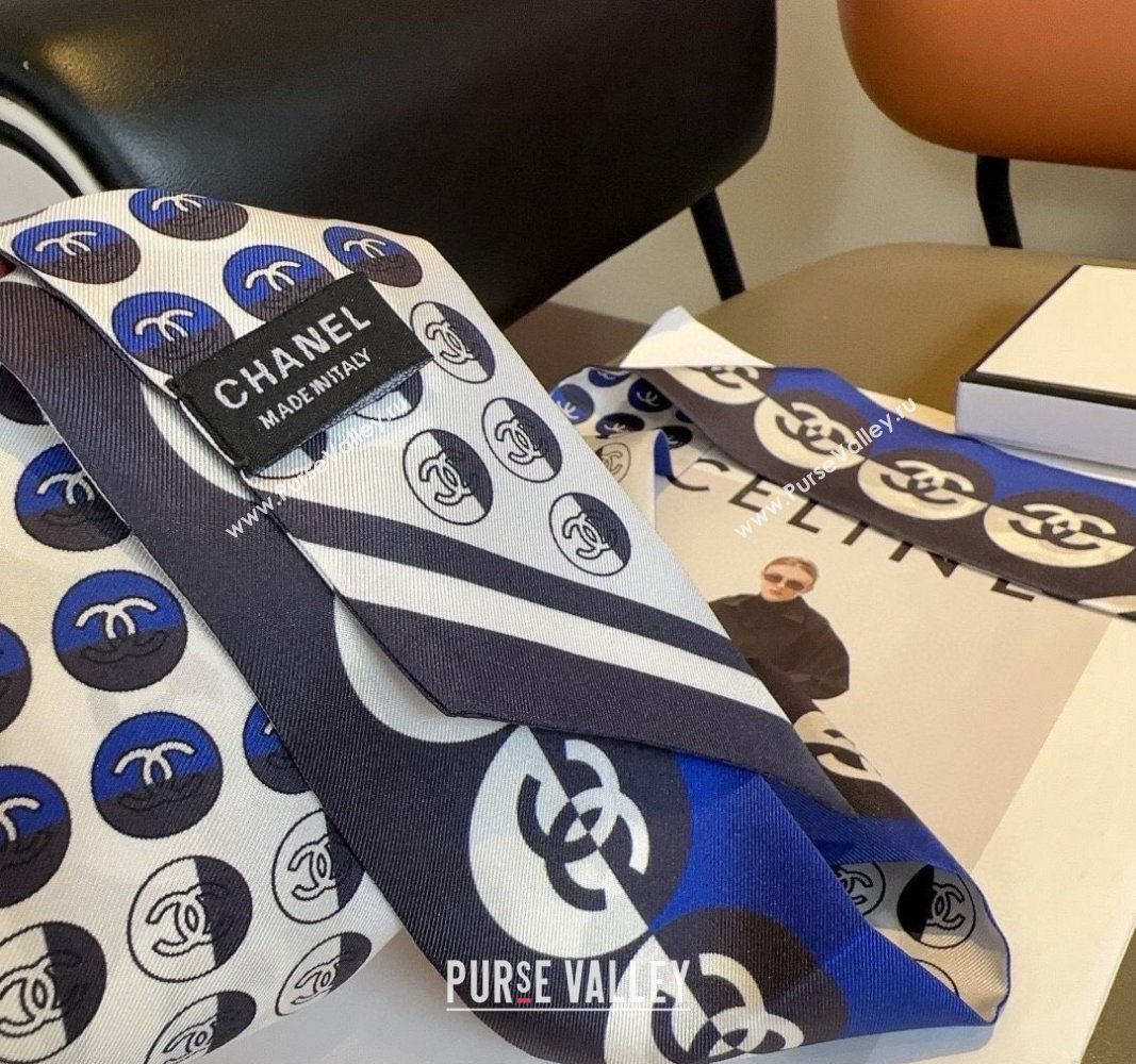 Chanel Silk Bandeau Scarf 6x120cm Blue 2024 061901 (XMN-240619080)