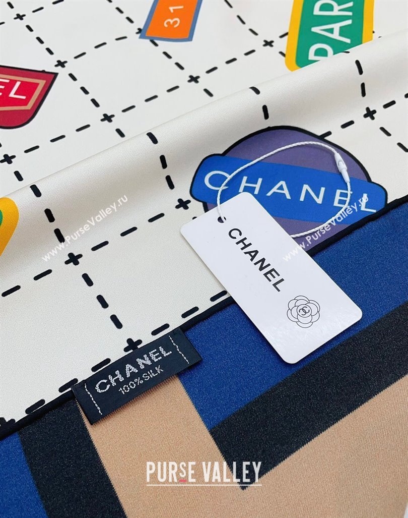 Chanel Silk Sqaure Scarf 90x90cm White 2024 061902 (A-240619101)