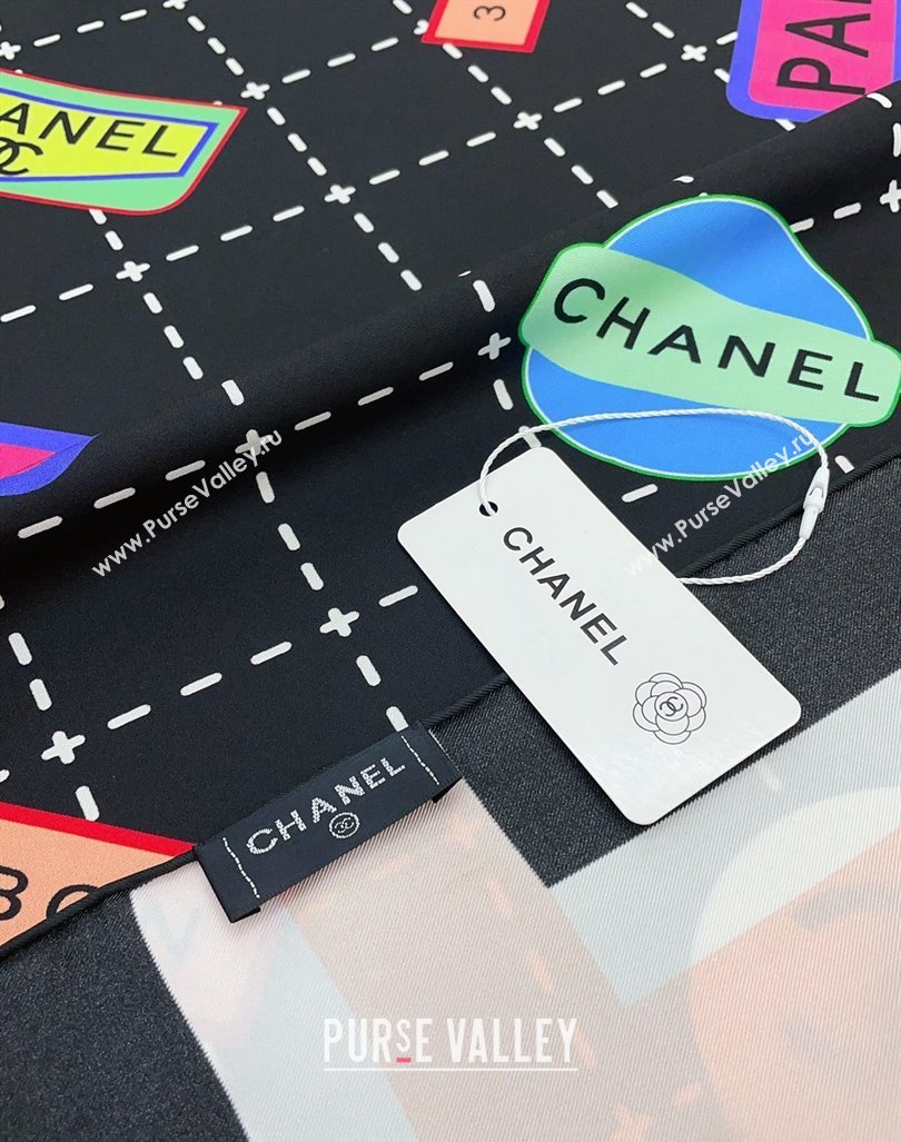 Chanel Silk Sqaure Scarf 90x90cm Black 2024 061902 (A-240619102)