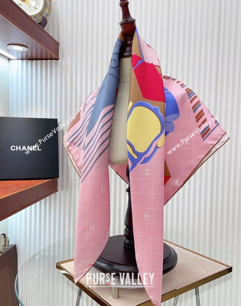 Chanel Silk Sqaure Scarf 90x90cm Pink 2024 061903 (A-240619104)