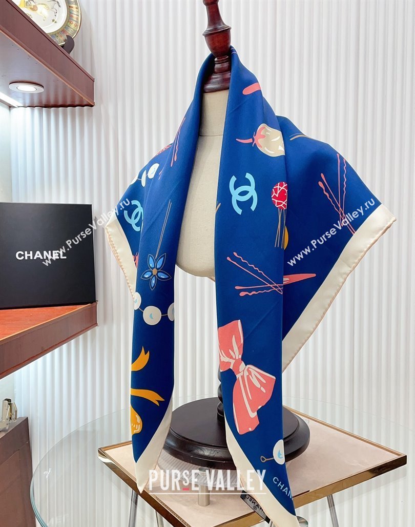 Chanel Silk Sqaure Scarf 90x90cm Blue 2024 061906 (A-240619107)