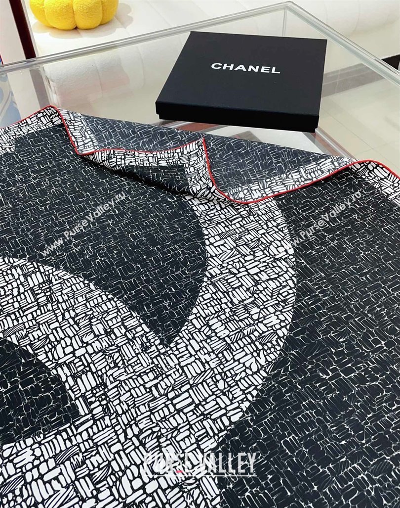 Chanel Silk Square Scarf 90x90cm with Maxi CC Black 2024 0619 (A-240619114)