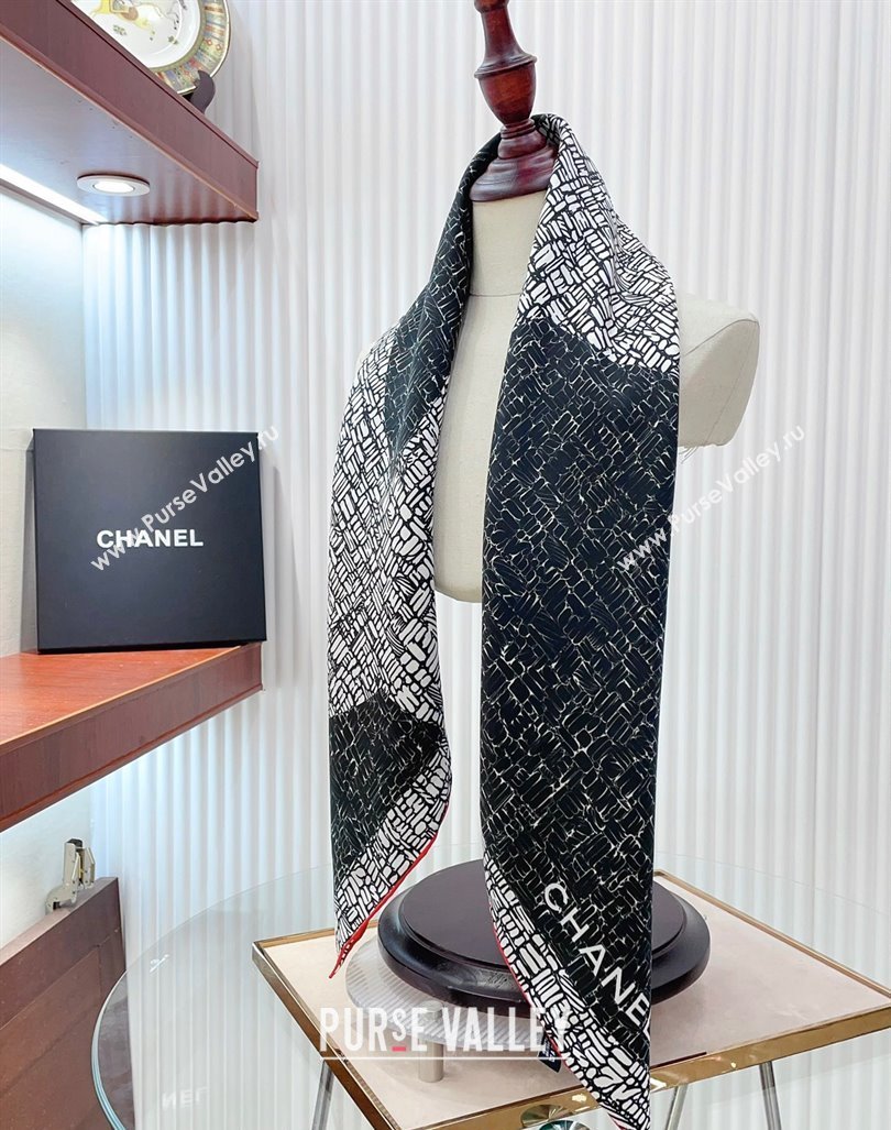 Chanel Silk Square Scarf 90x90cm with Maxi CC Black 2024 0619 (A-240619114)