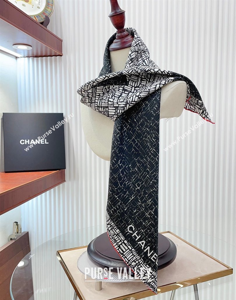 Chanel Silk Square Scarf 90x90cm with Maxi CC Black 2024 0619 (A-240619114)