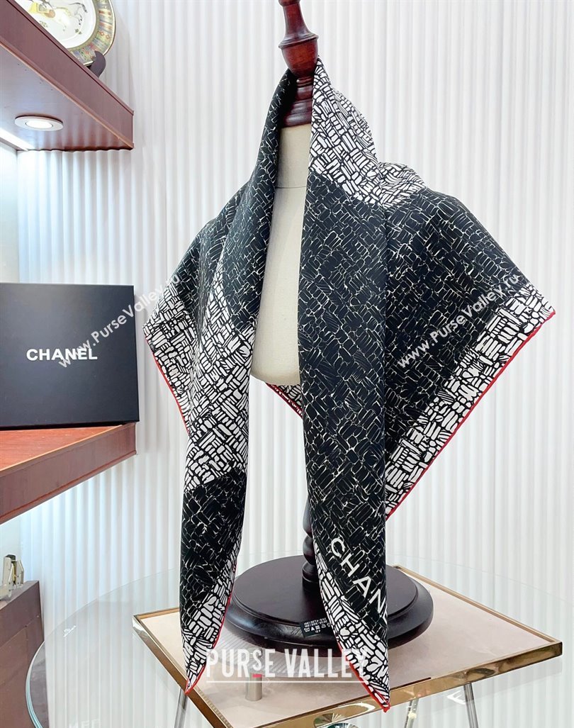 Chanel Silk Square Scarf 90x90cm with Maxi CC Black 2024 0619 (A-240619114)