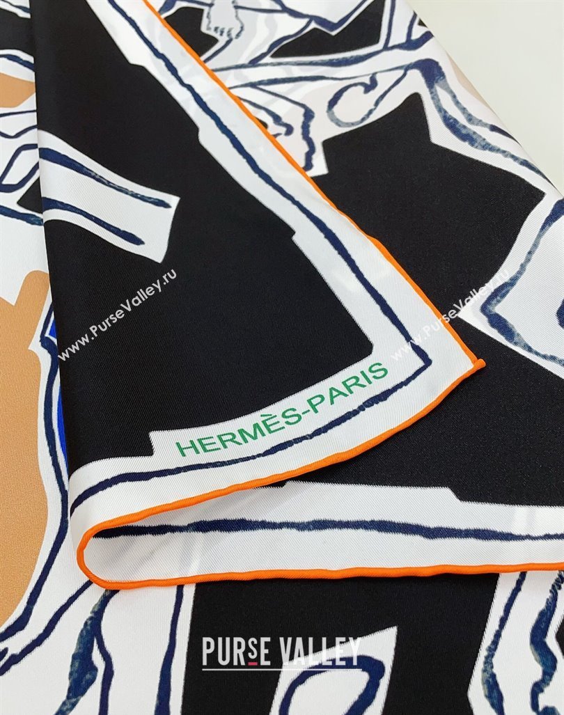 Hermes Choreographie Equestre Silk Square Scarf 90x90cm Black 2024 0619 (A-240619121)