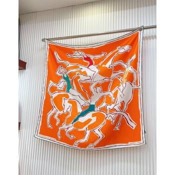 Hermes Choreographie Equestre Silk Square Scarf 90x90cm Orange 2024 0619 (A-240619122)