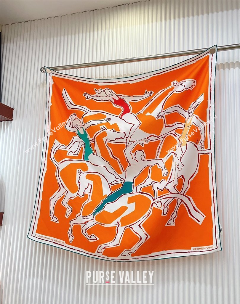 Hermes Choreographie Equestre Silk Square Scarf 90x90cm Orange 2024 0619 (A-240619122)