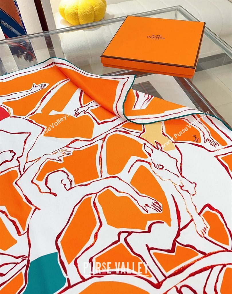 Hermes Choreographie Equestre Silk Square Scarf 90x90cm Orange 2024 0619 (A-240619122)