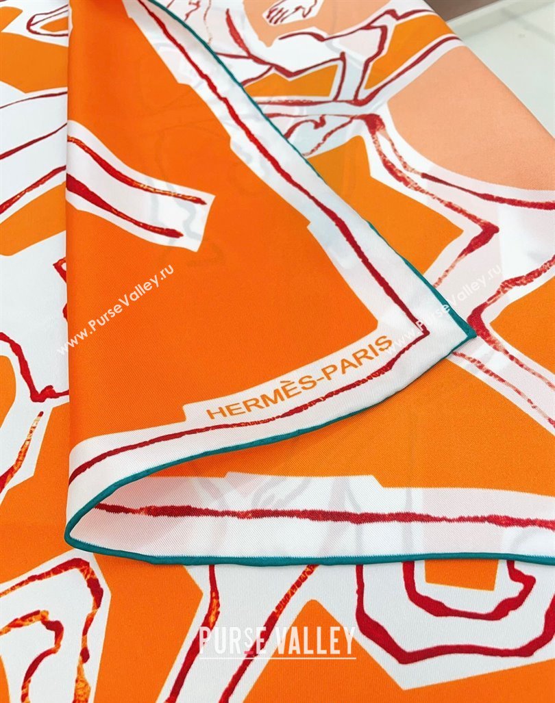 Hermes Choreographie Equestre Silk Square Scarf 90x90cm Orange 2024 0619 (A-240619122)